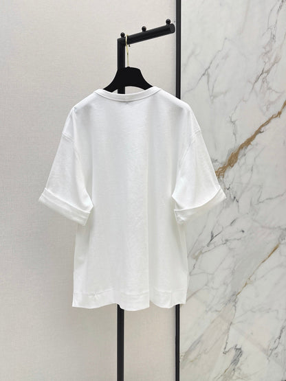 26SS NEW Simple Pocket Loose Rolled-Up Short-Sleeve White T-Shirt 🤍