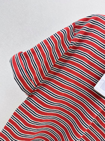 26SS NEW Retro Color Block Striped Rolled-Up Short-Sleeve T-Shirt 🤎