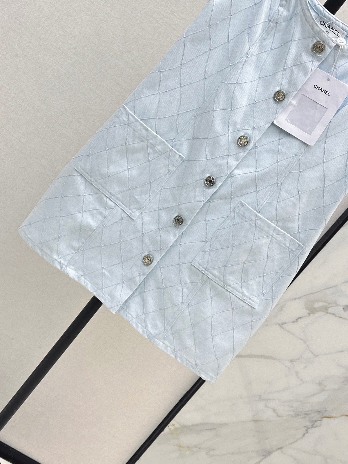 26SS NEW Coco Girl Beach Collection Heavy Embroidery Diamond Pattern Denim Suspender Dress🩵