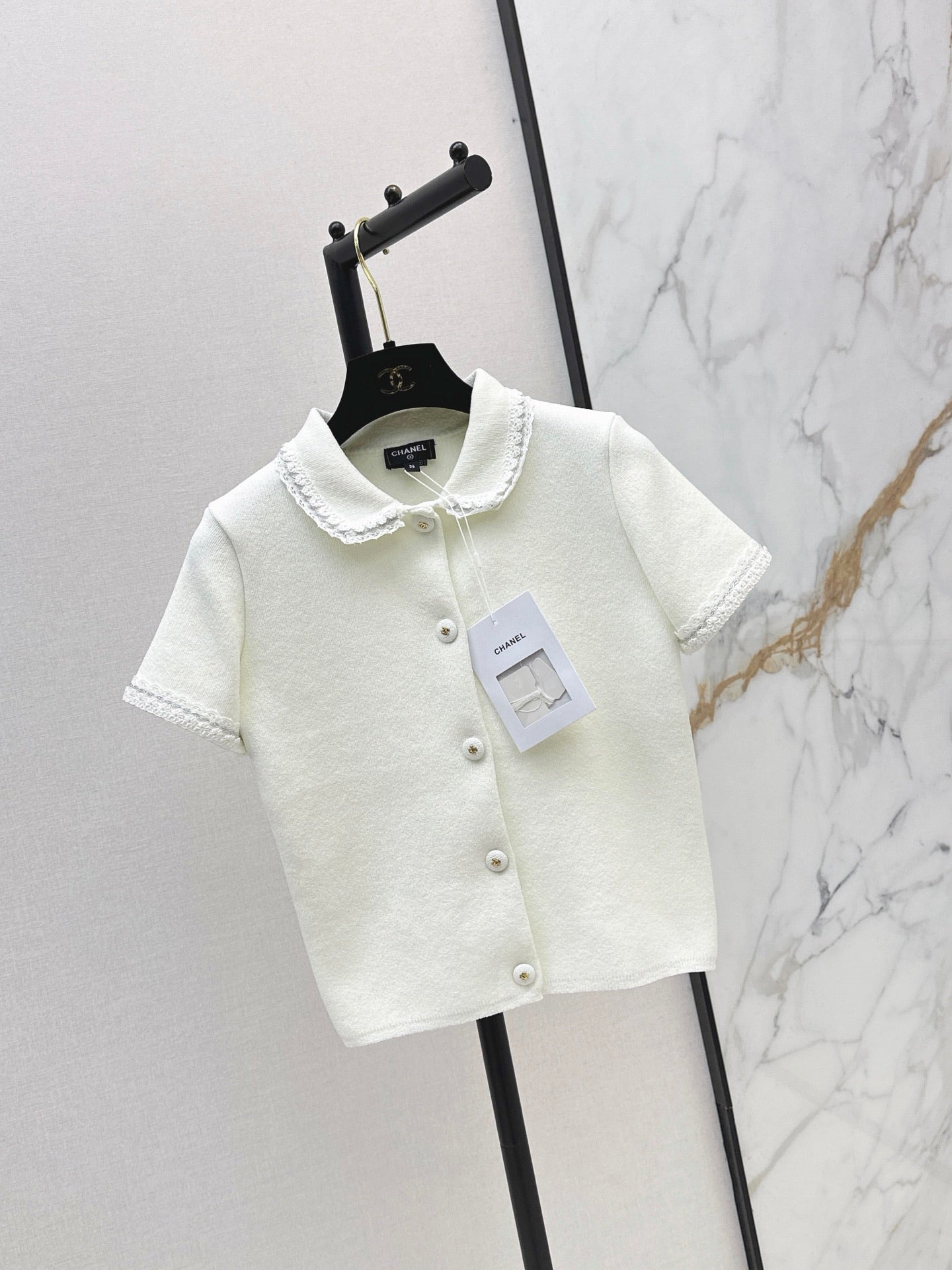 26SS NEW 3D Trim Peter Pan Collar Short-Sleeve Knit Cardigan 🤍