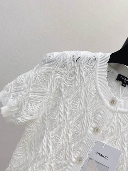26SS NEW Crew Neck Knitted Openwork Short-Sleeve Cardigan 🖤