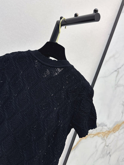 26SS NEW Crew Neck Knitted Openwork Short-Sleeve Cardigan 🖤