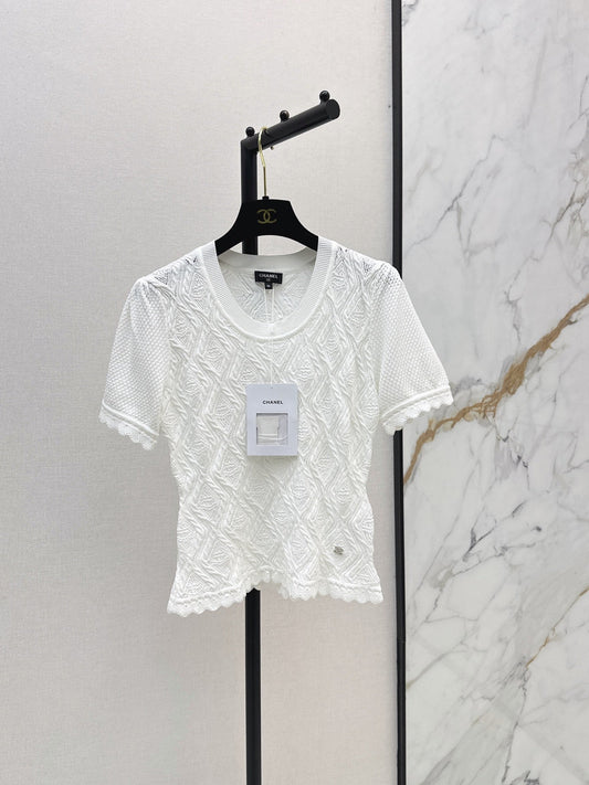 26SS NEW U-neck knitted openwork short-sleeved knit top 🖤