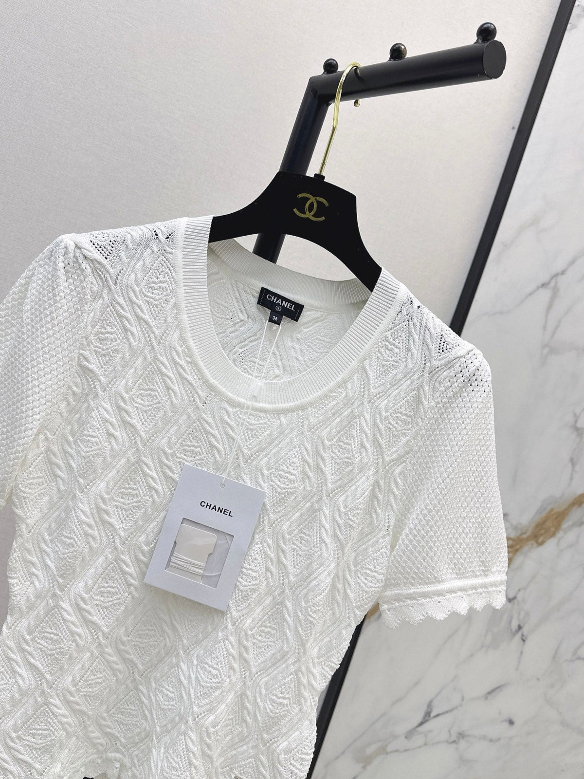 26SS NEW U-neck knitted openwork short-sleeved knit top 🖤