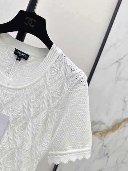 26SS NEW U-neck knitted openwork short-sleeved knit top 🖤