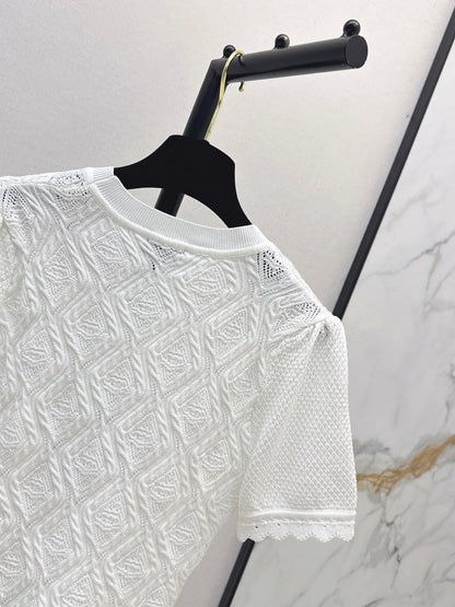 26SS NEW U-neck knitted openwork short-sleeved knit top 🖤