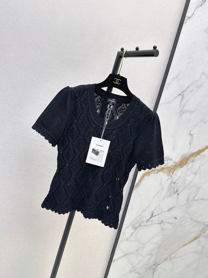 26SS NEW U-neck knitted openwork short-sleeved knit top 🖤