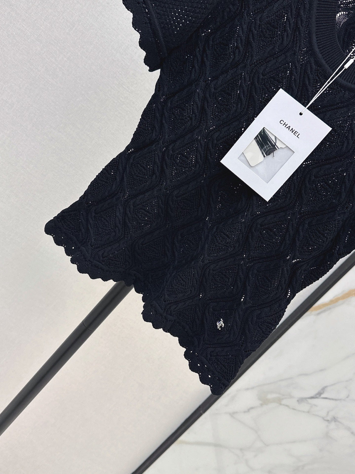 26SS NEW U-neck knitted openwork short-sleeved knit top 🖤