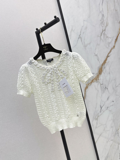 26SS NEW White Openwork Knit Short-Sleeve T-Shirt 🤍
