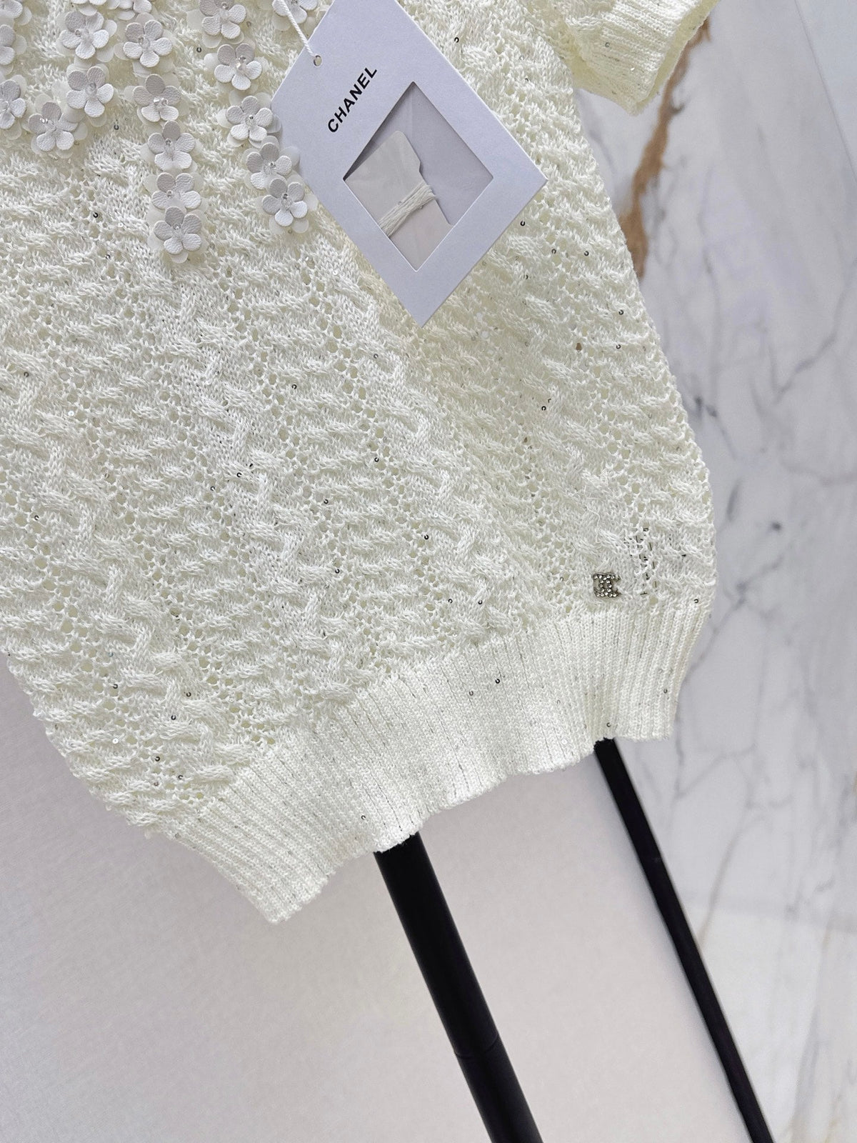 26SS NEW White Openwork Knit Short-Sleeve T-Shirt 🤍
