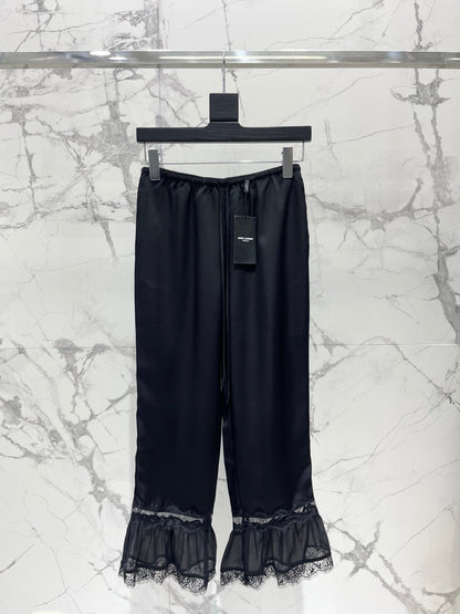 🔥HOT🔥26SS NEW Lace Ruffled Wide-Leg Acetate Trousers