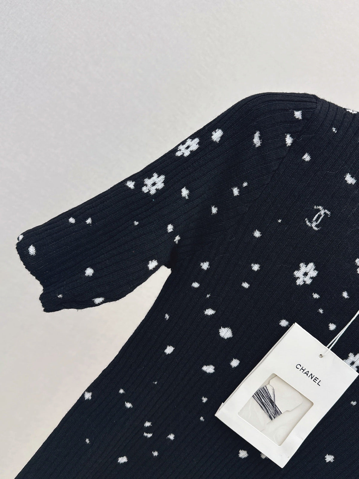 26SS NEW Coco Girls' Handmade Collection Imported Yarn Two-Tone Slim Fit Knit Three-Quarter Sleeve Top🩵