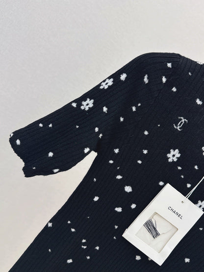 26SS NEW Coco Girls' Handmade Collection Imported Yarn Two-Tone Slim Fit Knit Three-Quarter Sleeve Top🩵