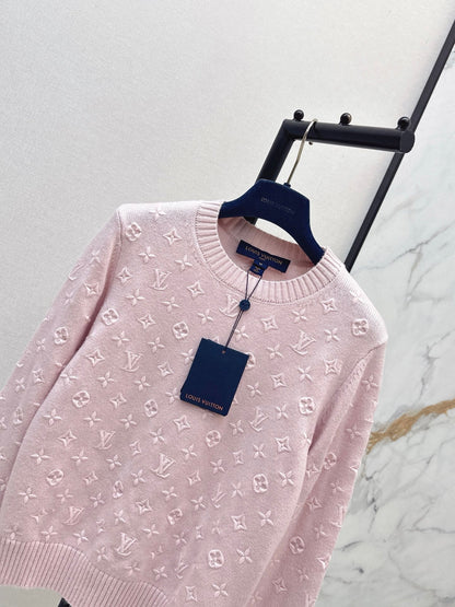 26SS NEW 3D Logo Embroidered Cashmere Pink Knit Sweater 💕