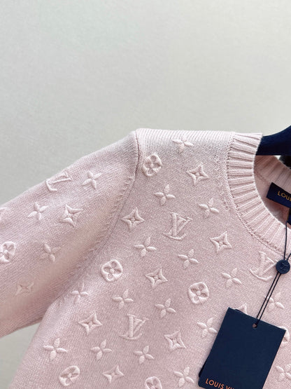 26SS NEW 3D Logo Embroidered Cashmere Pink Knit Sweater 💕