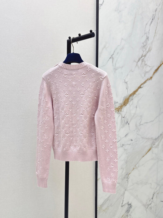 26SS NEW 3D Logo Embroidered Cashmere Pink Knit Sweater 💕