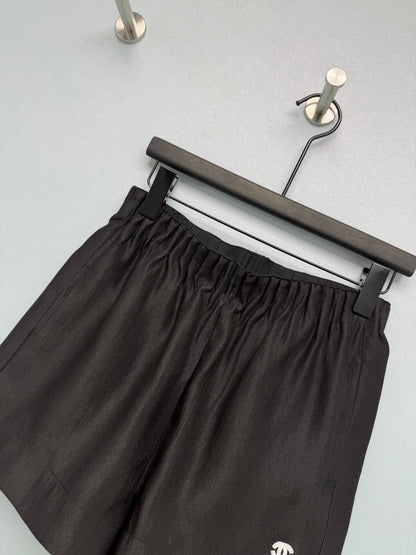 26SS NEW Satin Elastic Embroidered Shorts