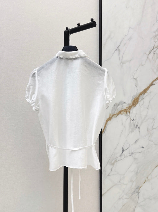 26SS NEW Delicate lace-trimmed Peter Pan collar shirt 🤍