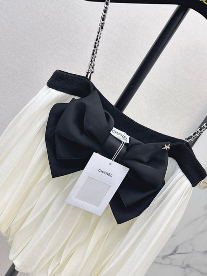 26SS NEW Color-blocked bow-decorated chain strapless camisole 🖤