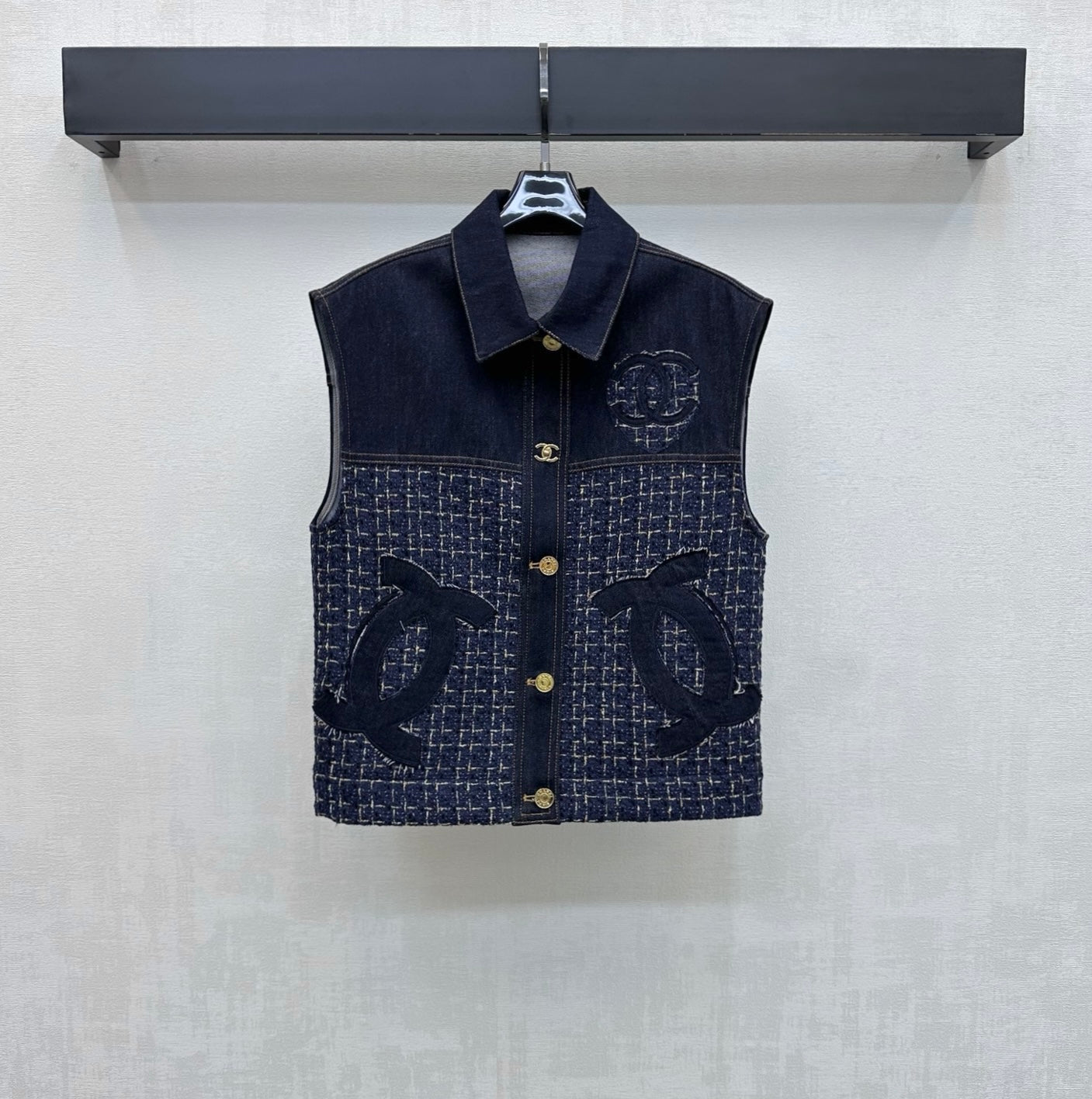 26SS NEW Tweed Patchwork Denim Vest