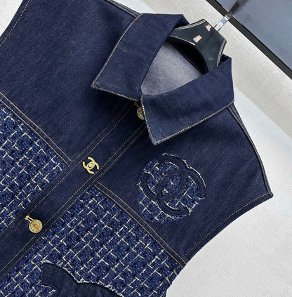 26SS NEW Tweed Patchwork Denim Vest