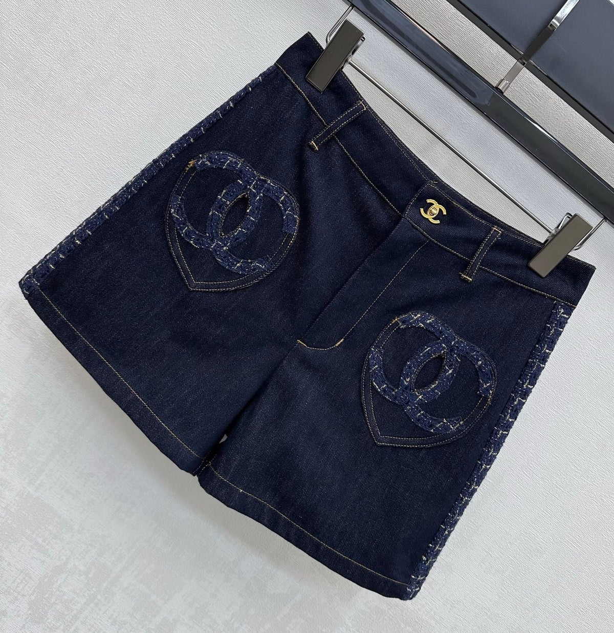 26SS NEW Tweed Patchwork Denim Shorts