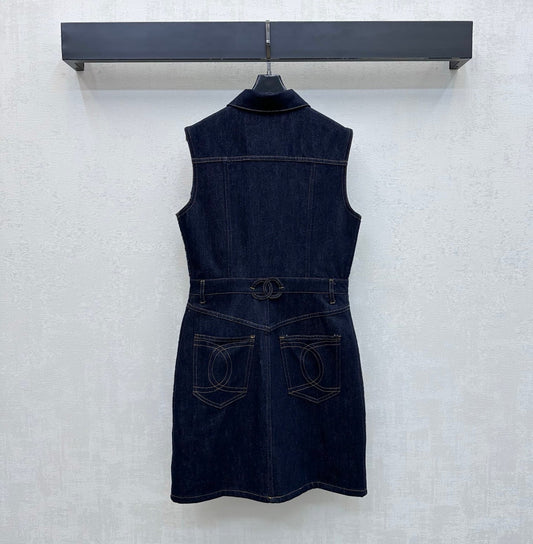 26SS NEW Tweed Patchwork Denim Vest Dress