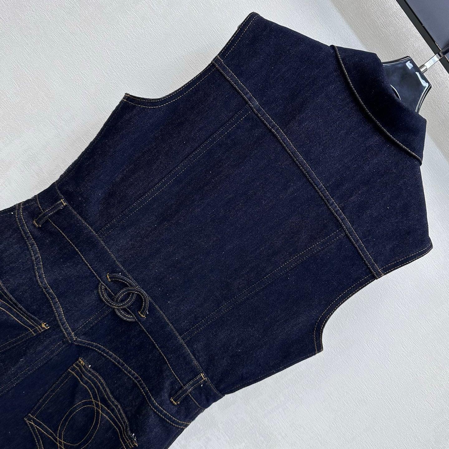 26SS NEW Tweed Patchwork Denim Vest Dress