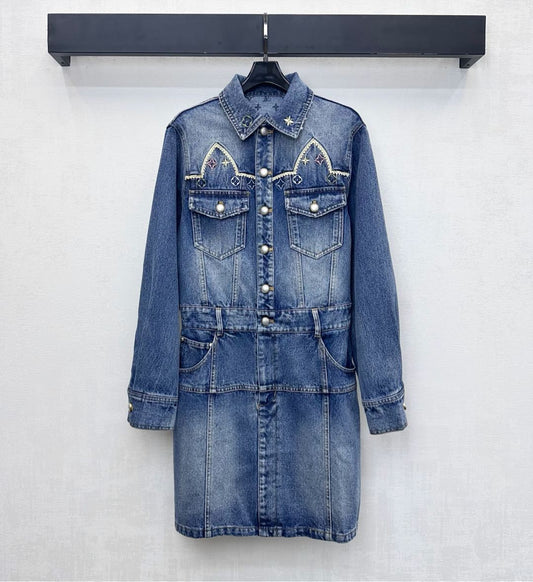 26SS New Heavily Embellished Denim Dress