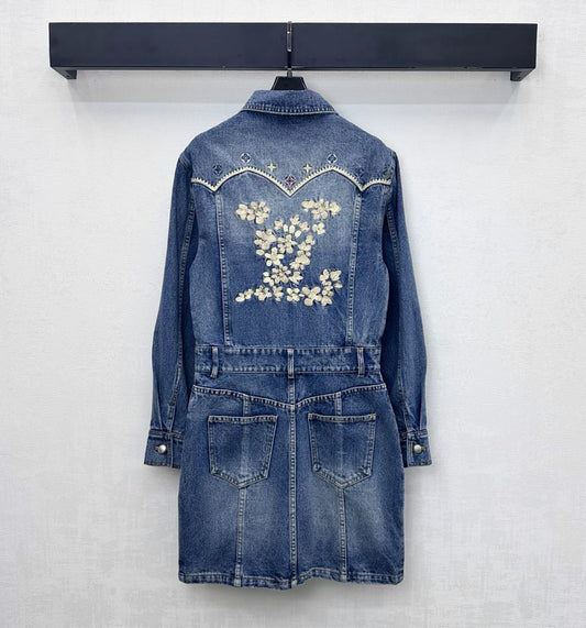 26SS New Heavily Embellished Denim Dress