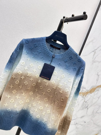 26SS New Gradient Tie-Dye Cashmere Knit with Embossed Logo 🩵