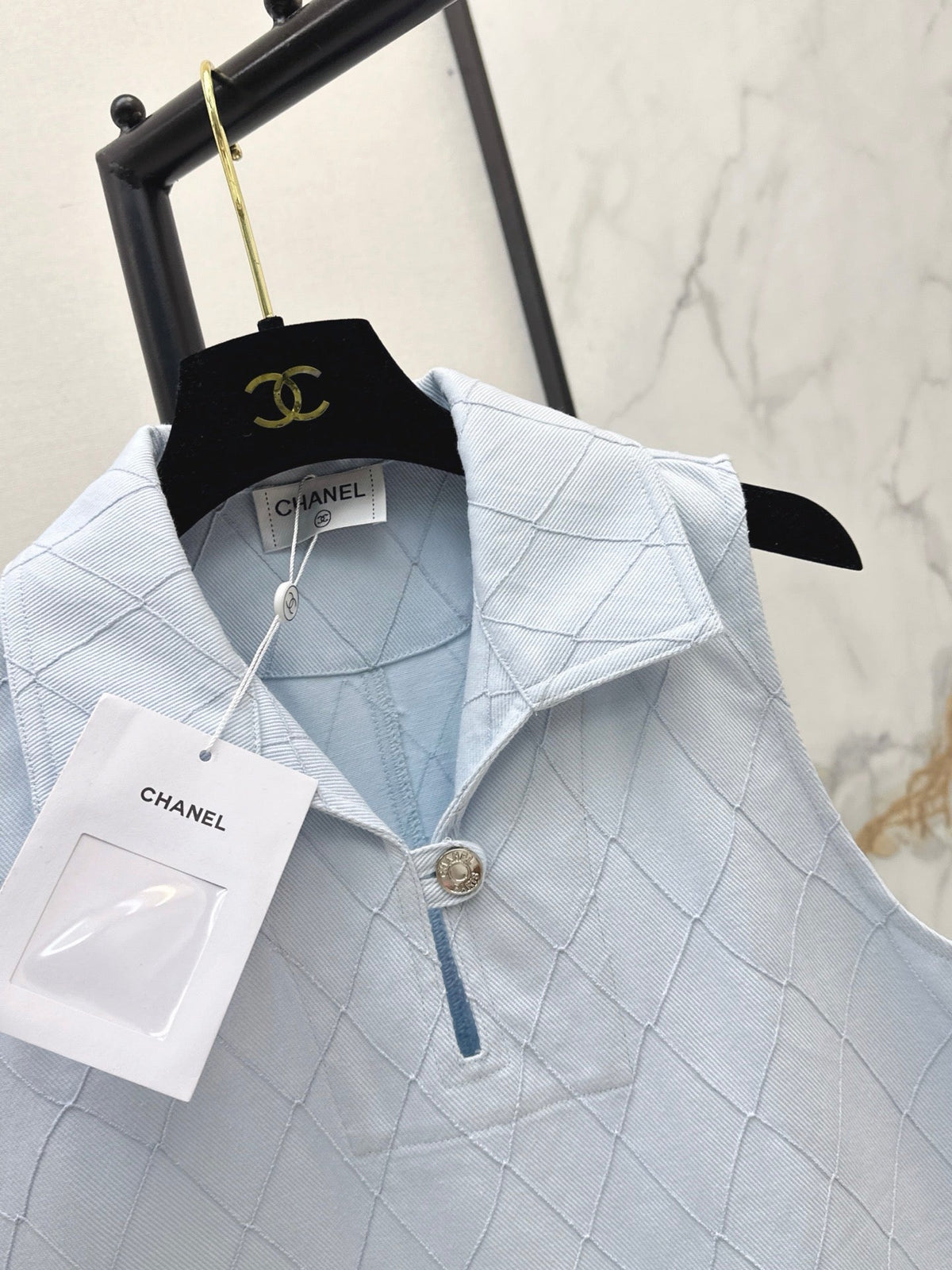 26FW New Quilted-Stitch Denim Shirt Dress with Collar 🩵