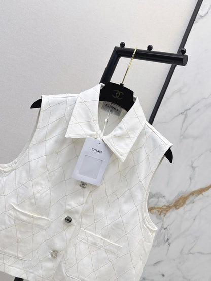 26FW New Quilted-Stitch Denim Vest with Lapel 🩵