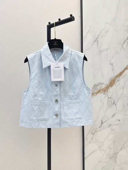 26FW New Quilted-Stitch Denim Vest with Lapel 🩵