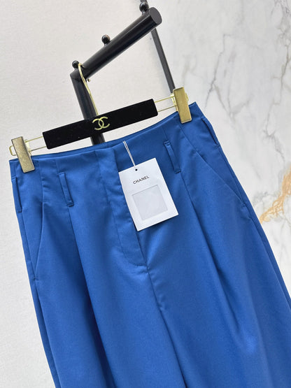 26FW New Klein Blue High-Waisted Cropped Trousers with Cuffed Hems 🩵