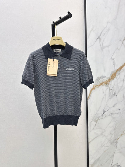 26FW New Striped Knit Top with Polo Collar 🖤