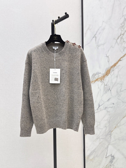 🔥Highest Quality🔥 26FW New Métiers d'Art Collection: Grey heathered pullover sweater featuring 3D camellia shoulder detailing 🩶