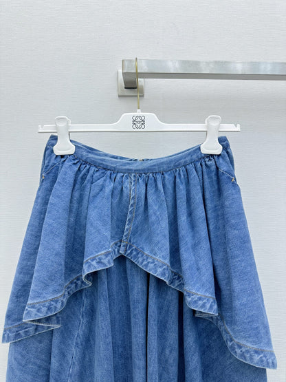 26FW New Asymmetrical Denim Skirt with Ruffled Trim 🩵