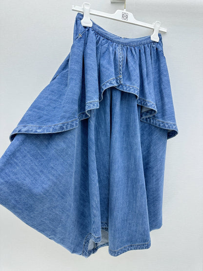 26FW New Asymmetrical Denim Skirt with Ruffled Trim 🩵