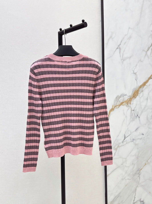 26FW New Retro Color-Block Striped Crew-Neck Long-Sleeve Knit Base Layer 💕