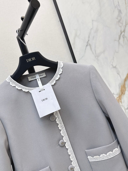 26FW New Color-Block Lace-Trim Crew-Neck Jacket 🩶