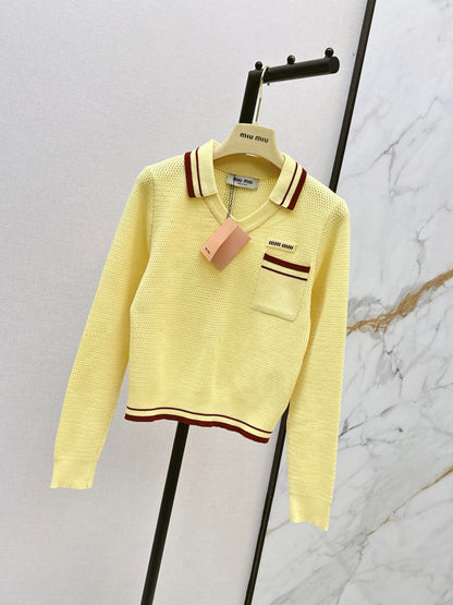 26FW New Color-Block Striped Collared Knit Top 💛