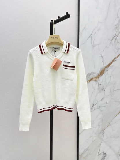 26FW New Color-Block Striped Collared Knit Top 💛