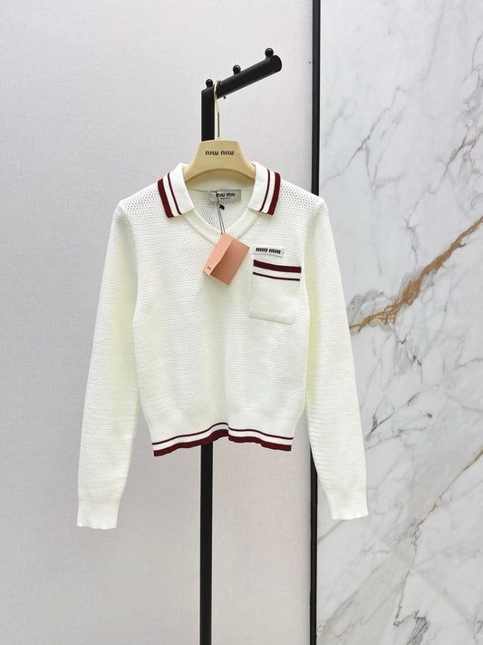 26FW New Color-Block Striped Collared Knit Top 💛