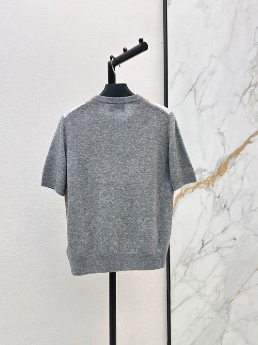 26FW New Pink-Brown Argyle Cashmere Short-Sleeve Knit Top 🩶