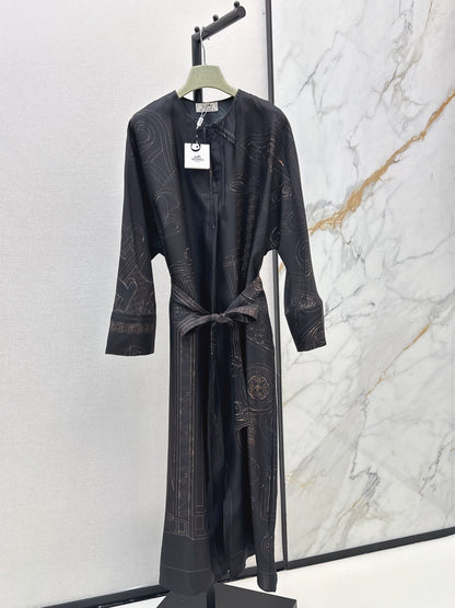 Hermès/🔥Highest Quality🔥26FW New Printed Silk Dress 🖤