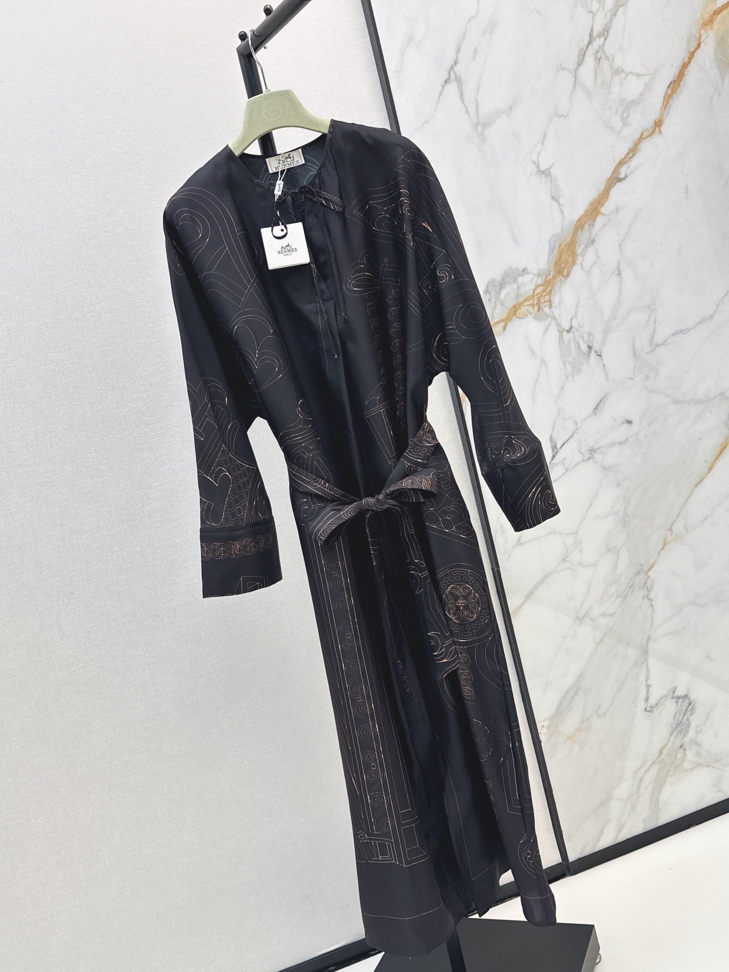 Hermès/🔥Highest Quality🔥26FW New Printed Silk Dress 🖤