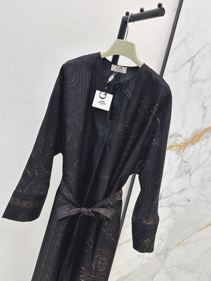 Hermès/🔥Highest Quality🔥26FW New Printed Silk Dress 🖤