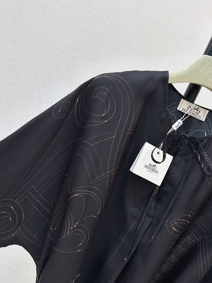Hermès/🔥Highest Quality🔥26FW New Printed Silk Dress 🖤