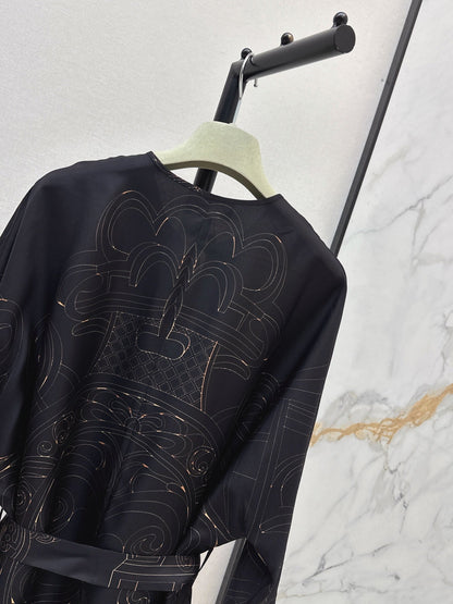 Hermès/🔥Highest Quality🔥26FW New Printed Silk Dress 🖤